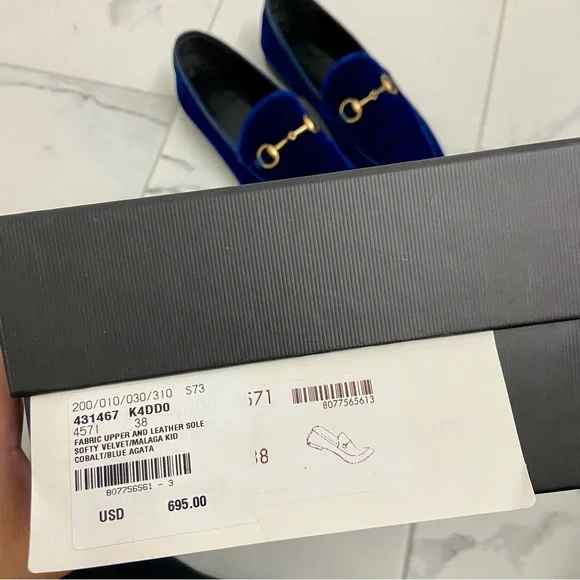 Gucci Jordaan Loafers Cobalt Blue Agata Velvet Womens EUR 38 - Picture 12 of 13